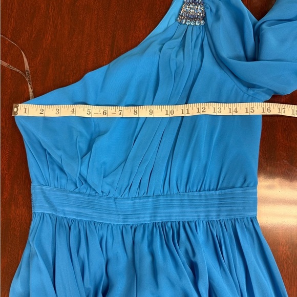 Sachin & Babi Size 2 Blue Makayla One-Shoulder Blouson-Sleeve Gown Dress Prom - Picture 14 of 15